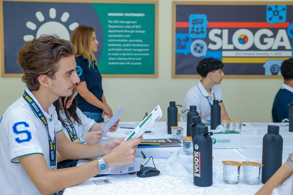 Younes Nader representing the SLO Management Department at SLOGA, the SABIS Student Life Organization General Assembly